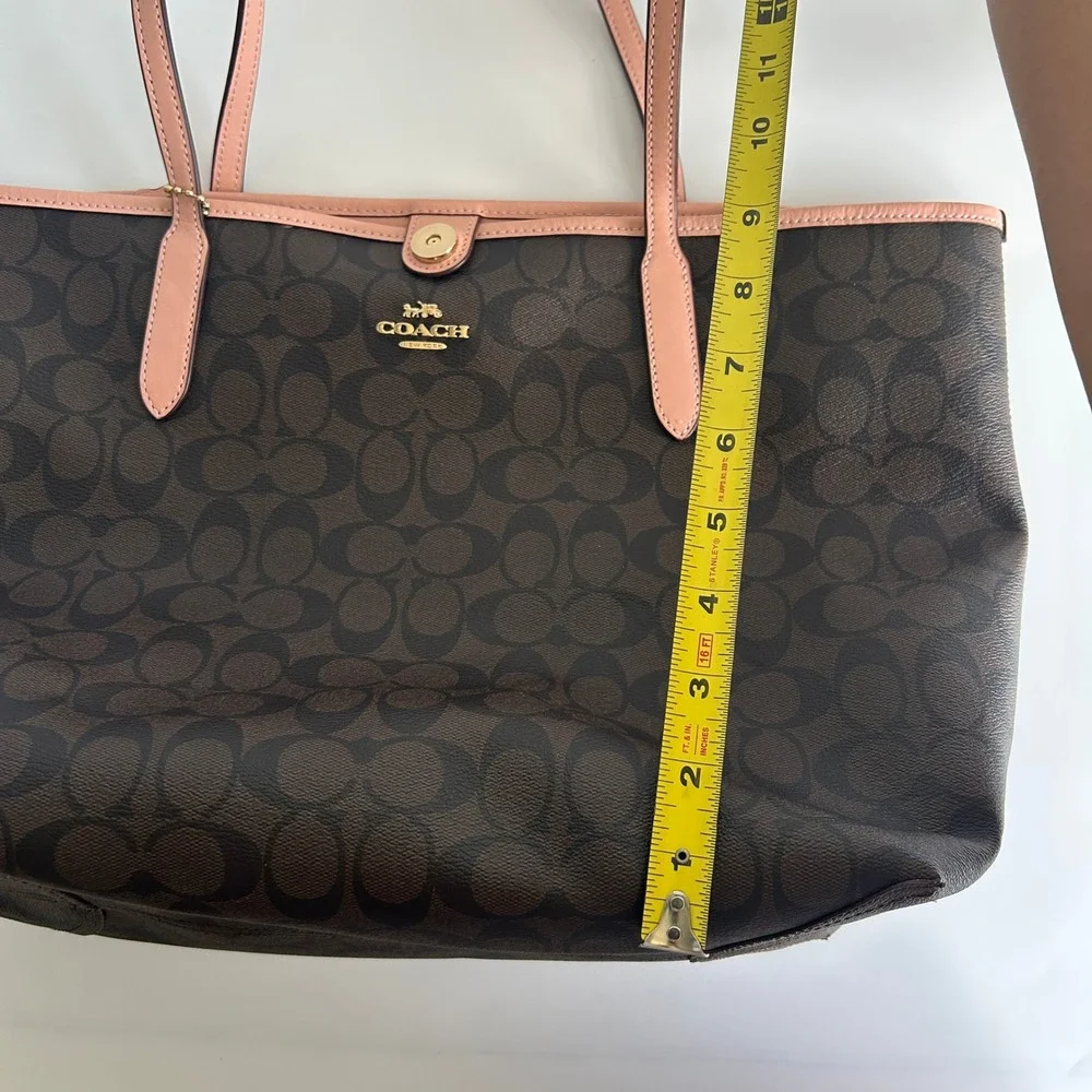 Coach City Tote Brown Dusty Pink Signature Canvas Leather Bag Excellent